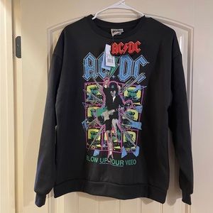 NEW AC/DC BLOW UP YOUR VIDEO WOMEN'S PULLOVER THROWBACK GRAPHIC SWEATSHIRT SZ M